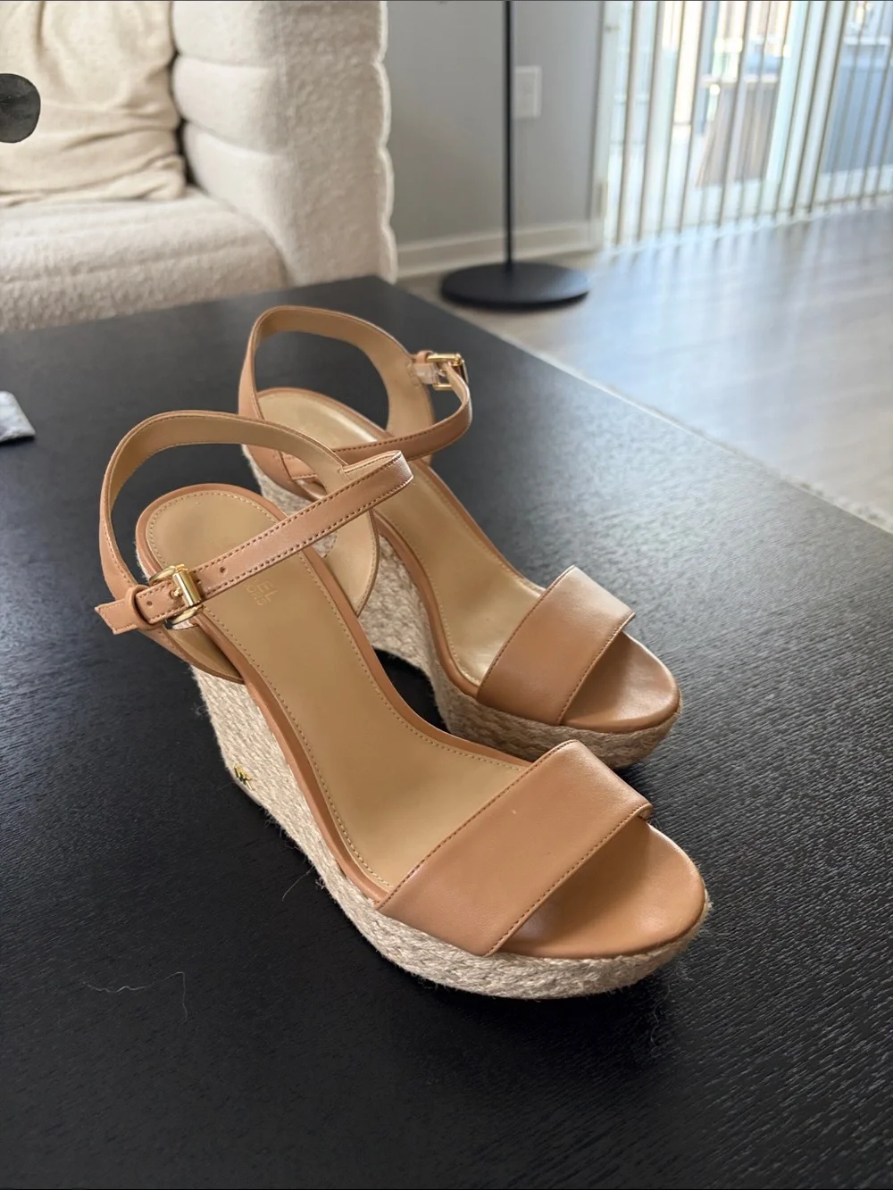 MICHAEL Michael Kors Tan Espadrille Wedge Sandals with Ankle Strap